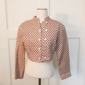 Women’s Vintage 1950s 1960s Style Cropped Jacquard Jacket Mandarin Collar